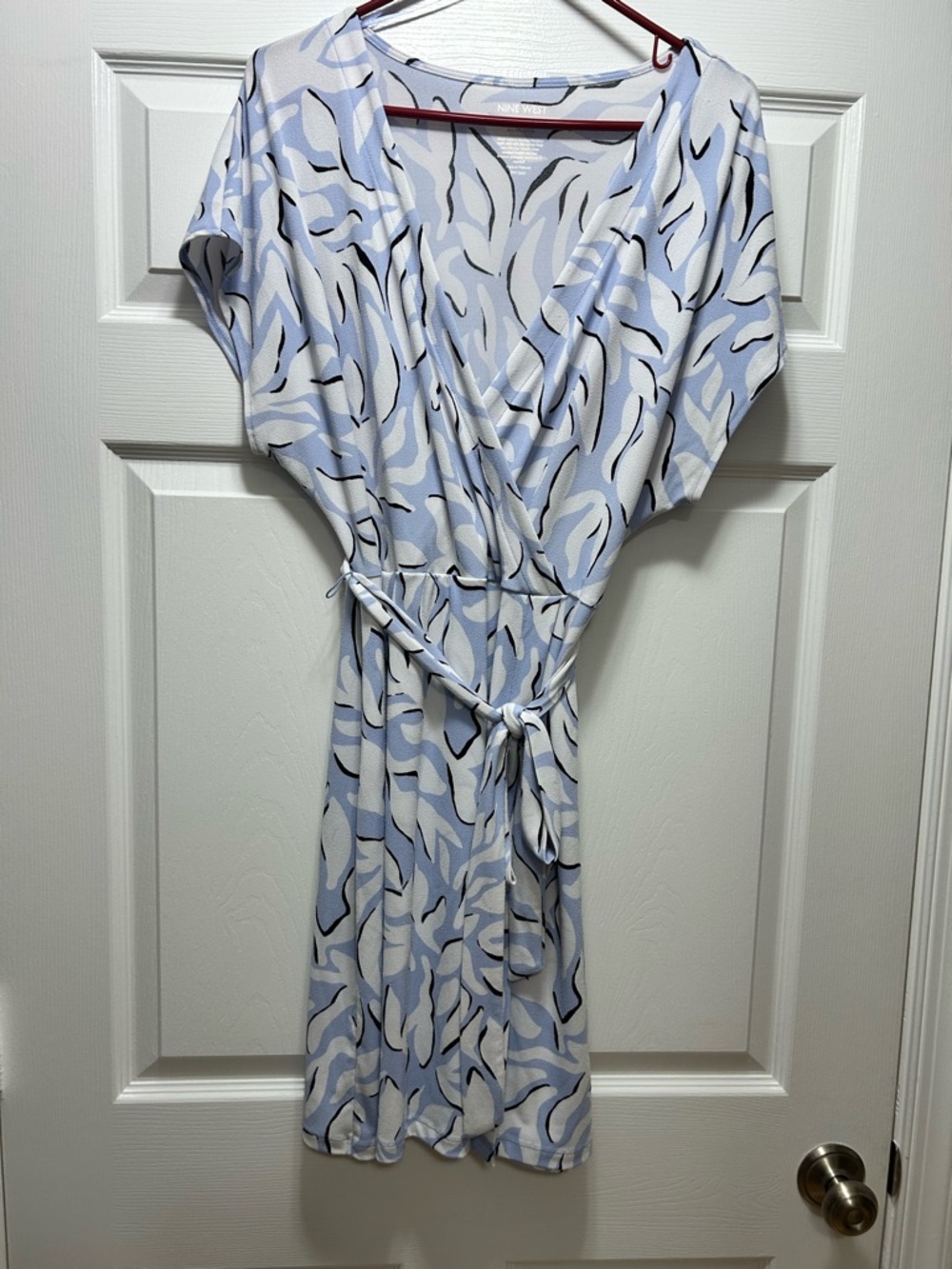 Nine West Blue and Black Abstract Wrap-Style Dress